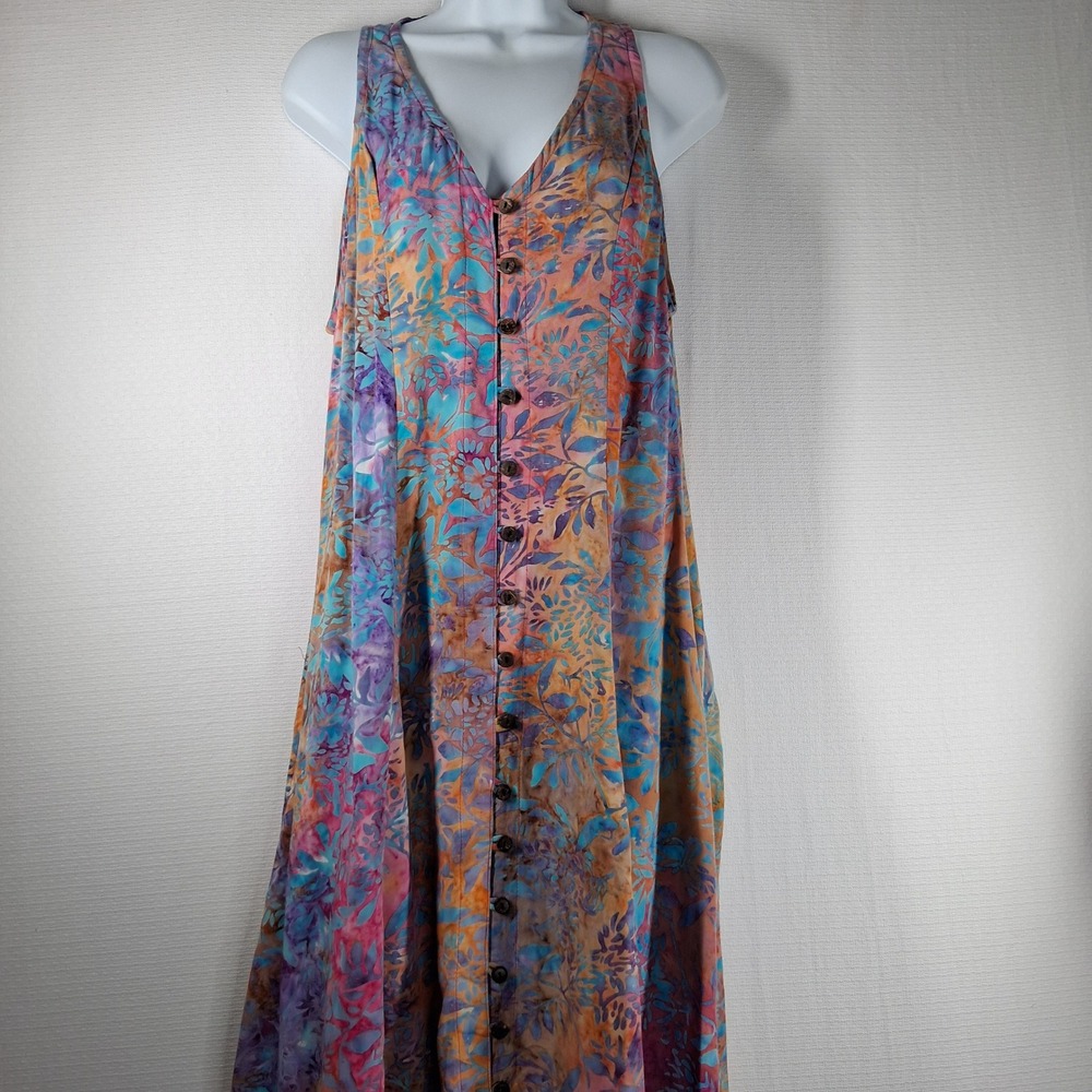 Mexicali Blues Batik Floral Button Front Maxi Dress XXL Multi-Color Sleeveless